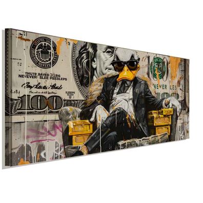 Streetart Leinwandbild im Comic-Stil - Gold-Thron Duck Pop-Art | AK ART Wandbild