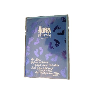 Glückwunschkarte zur Geburt mit Umschlag BLAU - Hurra Es ist da!