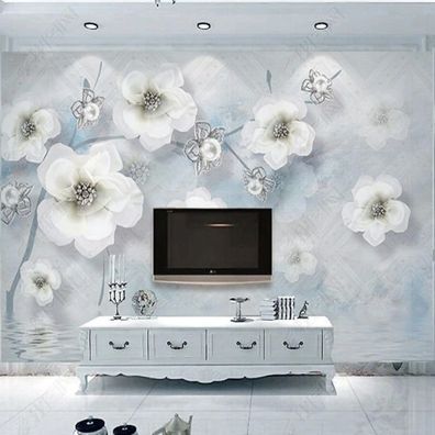 Vlies Fototapete Wandtapete Wandbilder 3D Stil Perlenblumen Wassermuster 5063