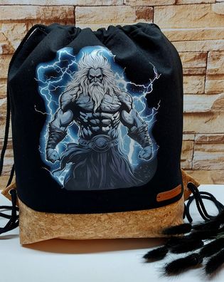 Turnbeutel Rucksack Taschenbeutel in schwarz und Kork - Wettergott