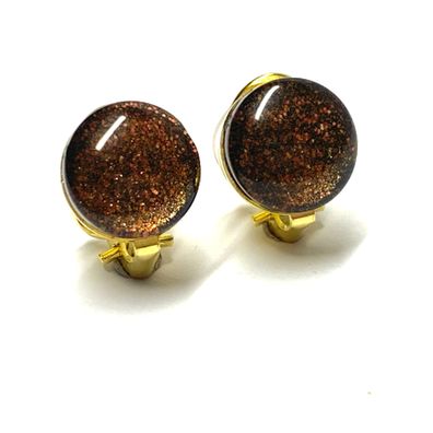 Ohrclips 925 Silber vergoldet Glascabochon Kupferglitter rosé 12mm