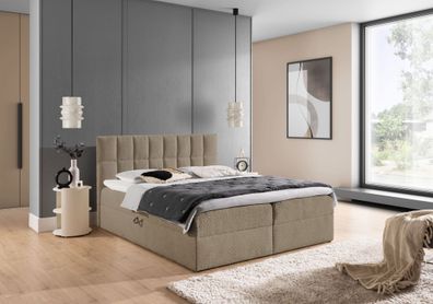 Boxspringbett Schlafzimmerbett Dominga Premium 140x220cm Stoff Coral Dunkelbeige