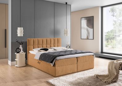 Boxspringbett Schlafzimmerbett Dominga Premium 180x220cm Stoff Coral Apricot