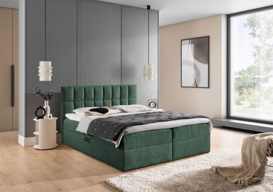 Boxspringbett Schlafzimmerbett Dominga Premium 180x220cm Stoff Coral Meeresgrün