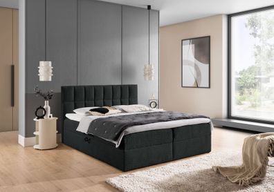 Boxspringbett Schlafzimmerbett Dominga Premium 160x200cm Stoff Coral Schwarz