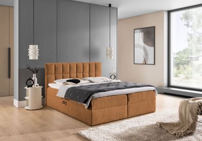 Boxspringbett Schlafzimmerbett Dominga Premium 160x200cm Stoff Coral Cognac