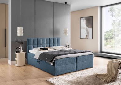 Boxspringbett Schlafzimmerbett Dominga Premium 180x200cm Stoff Coral Himmelblau