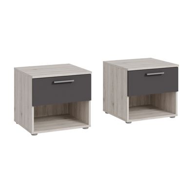 2 x Nachtschrank ADRIA IRDK011ST-M940 Nachttische Sandeiche/Wolfram grau