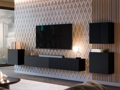 Wohnwand Capital IV Wohnzimmer Loft Wohnzimmer-Set Griffloses Öffnungssystem M24