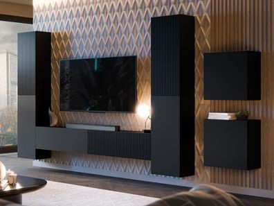 Wohnwand Capital V Wohnzimmer Loft Wohnzimmer-Set Griffloses Öffnungssystem M24