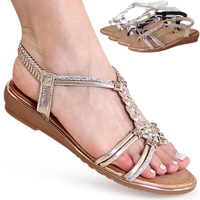 topschuhe24 3153 Damen Riemchen Sandalen Glitzer Sandaletten
