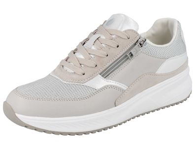 Waldläufer Gonamic H Mara Damen Schnürschuhe Sneaker beige grau silber Leder Mesh
