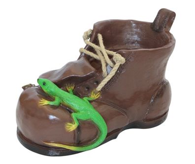Pflanzfigur Pflanzschuh rustikales Pflanzgefäß H 22cm Kunststoff Deko zum Bepflanzen