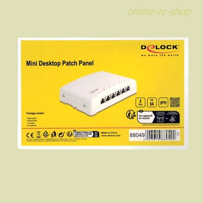 DeLOCK® Mini Desktop Patchpanel 6 Port Cat.6 grau Netzwerk Verteiler KAT6