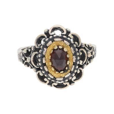 JuwelmaLux Trachten Damenring 925/000 Silber, Granat, geschwärzt, vergoldet