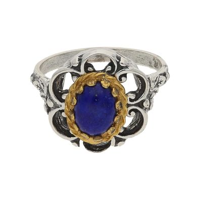 JuwelmaLux Trachten Ring 835/000 Silber, geschwärzt, teilw. vergoldet, Lapislazuli