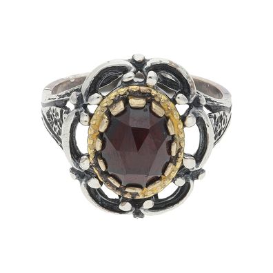 JuwelmaLux Trachten Ring 925/000 Silber, geschwärzt, vergoldet, Granat JL30-07-4878