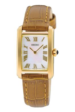 Seiko Damen-Armbanduhr Rechteckig Braun/Goldfarben SWR100P1