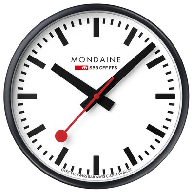 Mondaine Wanduhr Quarz 25 cm Schwarz/Weiß A990. CLOCK.12SBB