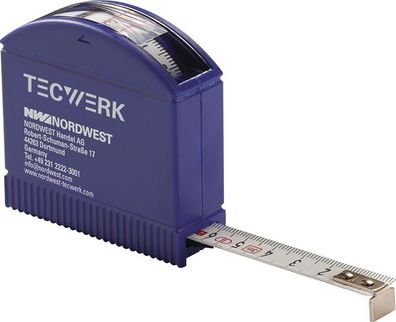 Taschenrollbandmaß L.3m B.13mm mm/cm EG II Ku. Sichtfenster Tecwerk