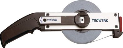 Rahmenbandmaß L.30m Bandbr.13mm Acm EG II Alu. weiß Stahlmaßband Tecwerk