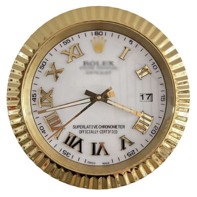 Wanduhr Rolex Datejust Weiß Gold Roman Dial Oyster Perpetual 34cm Moderne Luxusuhr
