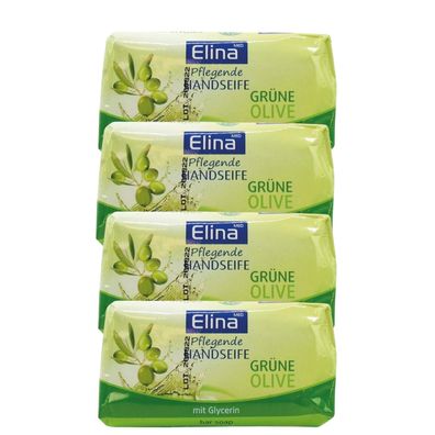 Seife Olive Stückseife Handseife Kernseife 4x 100g Packung Set Elina € 24,73/ kg