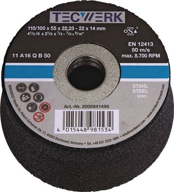 Schleiftopf A16Q 110/100mm STA u. Stahlguss 16 Bohr.22,23mm Tecwerk