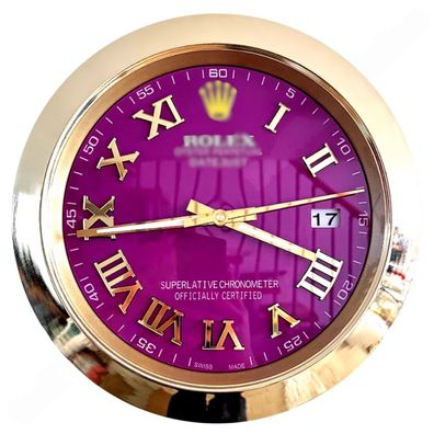 Wanduhr Rolex Datejust Roman Dial Gold Lila Oyster Perpetual 34cm Moderne Luxusuhr