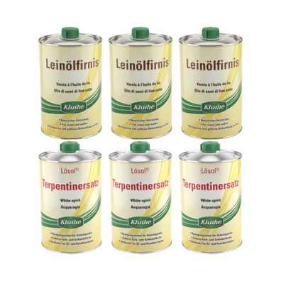 Set 3 x 1 Liter Leinölfirnis & 3 x 1 Liter Terpentinersatz