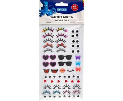 Wackelaugen-Set Wimpern Brille selbstklebend 61 Teile Stylex 46452
