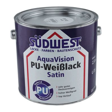 Südwest AquaVision PU-Weißlack Satin seidenglänzend 2,5 Liter
