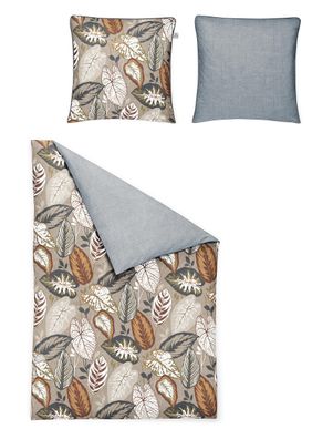 Irisette Crown Mako-Satin Bettwäsche 155x220 Wende Blätter safran grau 8402-50