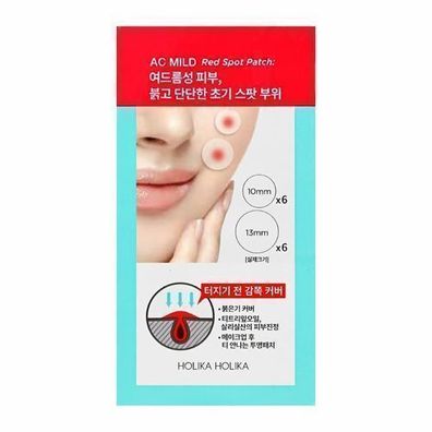 Holika Holika AC Mild Rote Pflaster gegen Unreinheiten, 12 Stueck