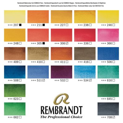 Rembrandt Aquarellfarben-Set im Metalletui | 24 Näpfchen + Pinsel