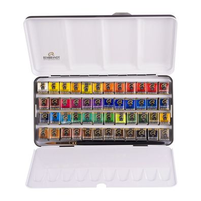 Rembrandt Aquarellfarben-Set im Metalletui | 48 Näpfchen + Pinsel