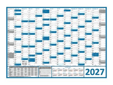 Blau Wandkalender / Wandplaner 2027 (gerollt) DIN A1 Format (594 x 841 mm)