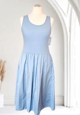 Italy 38 40 42 Sommerkleid Maxikleid ohne Arm Baumwolle Taschen in Hellblau