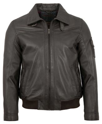 Existenz - Herren Lederjacke Blouson Kunstfell Lammnappa dunkelbraun