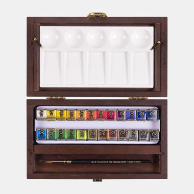 Rembrandt Aquarellfarben-Set im Holzkasten Traditional | 24 Näpfchen + Zubehör