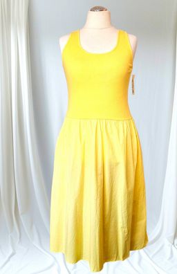 Italy 38 40 42 Sommerkleid Maxikleid ohne Arm Baumwolle Taschen in Sonnengelb