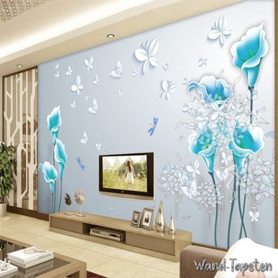 Vlies Fototapete Wandtapete Wandbilder 3D Effekt Relief Blume Blau 7008