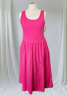 Italy 38 40 42 Sommerkleid Maxikleid ohne Arm Baumwolle Taschen in Pink