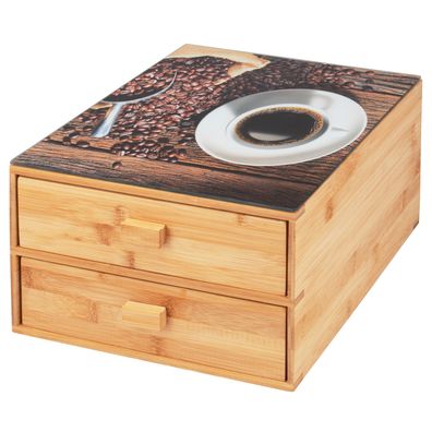 bremermann Kaffeekapsel-Box aus Bambus mit Dekor-Glasplatte | Teebeutel-Box