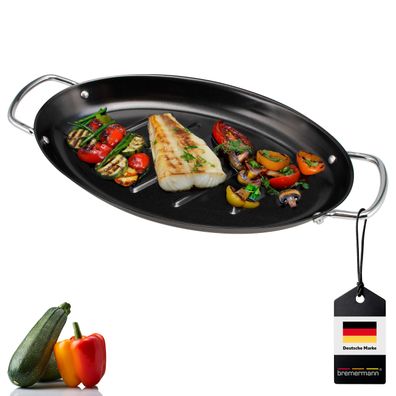 bremermann Fisch-Grillpfanne oval, Grillplatte antihaftbeschichtet, 39,5 x 20,5