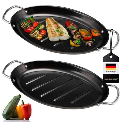 bremermann Fisch-Grillpfanne 2er Set oval, antihaftbeschichtet, 39,5 x 20,5 cm