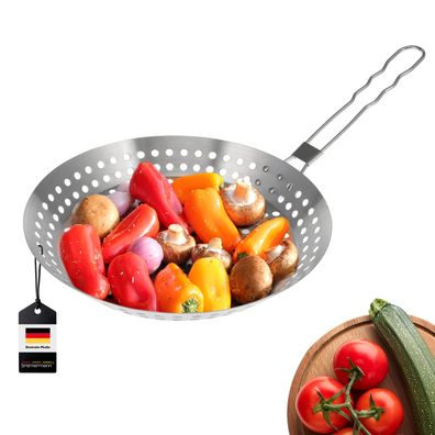 bremermann Grillpfanne rund, mit Klapp-Griff, Edelstahl Ø ca. 30,5 x 55,5 cm