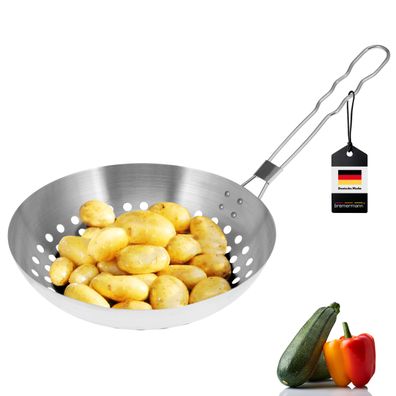 bremermann Grillpfanne rund, klppbar, Edelstahl, ca. Ø 28 x 6,5 x 52 cm