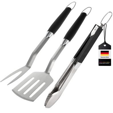 bremermann Grill-Besteck 3tlg. / Zange, Wender, Fleischgabel / Grillzubehör
