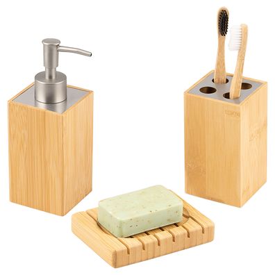 bremermann Badezimmer-Set 3-tlg., Bambus, Badezimmer-Zubehör-Set